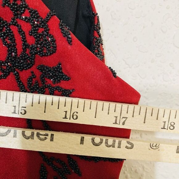 Vintage Jeffrey & Dara Evenings Red Floral Gown Black Beading Sz 10 - Picture 6 of 11